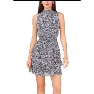 1. State Sleeveless Smocked Waist Ruffle Tiered Dress Small.  Navy Floral